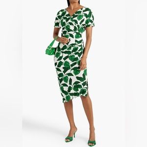 NWT Diane Von Furstenberg DVF Palm Leaf Green Printed Havana Wrap Dress Small